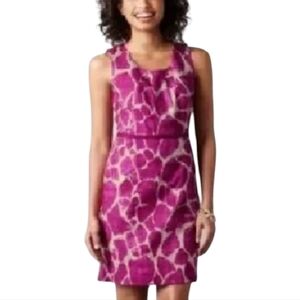 Loft giraffe print pink Beige Barbircore cotton Sheath shift‎ dress size 2P